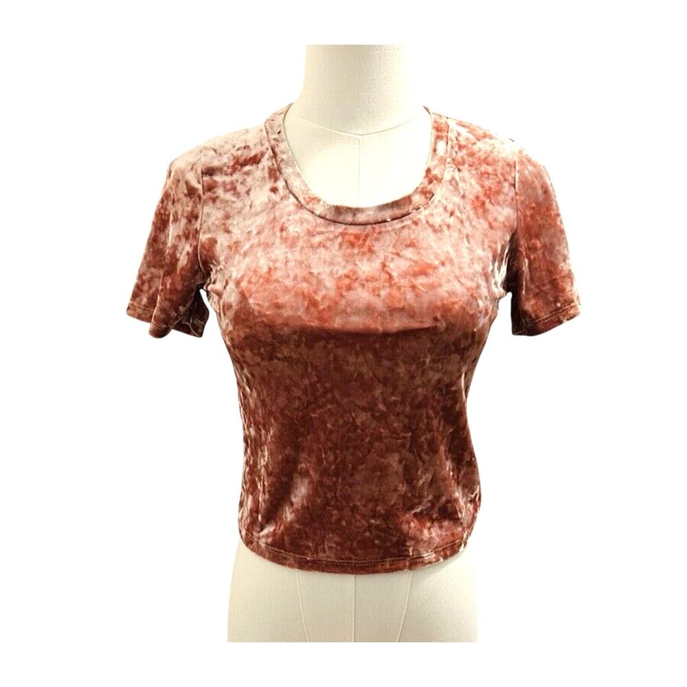 Crushed Velvet Crop Top Coral Casual Summer Fairy Boho Y2K Small